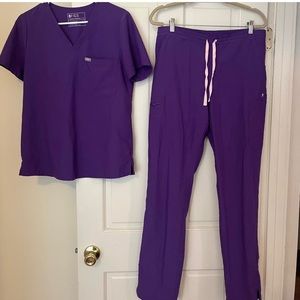 Magic Purple Figs set Catarina one pocket scrub top and Yola skinny scrub pants